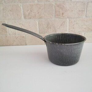 Gray Graniteware Sauce Pan Vintage, Speckled Swirl Enamelware Pot with Handle Ki